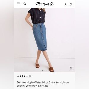 Madewell Denim High-Waist Midi Column Skirt in holton wash.  Size 27